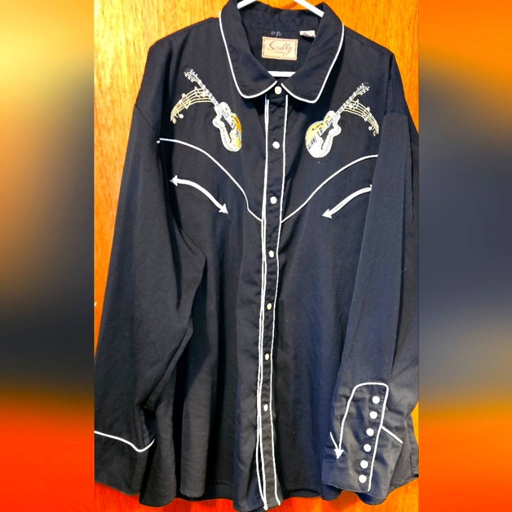 Scully Embroidered Guitar & Cadillac Pearl Snap Button Up Shirt